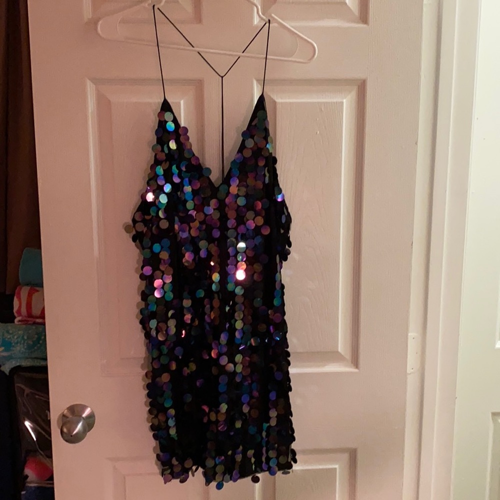 Black chunky sequin mini dress